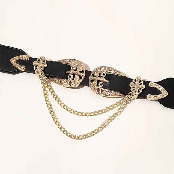Double buckle chain cowgirl belt